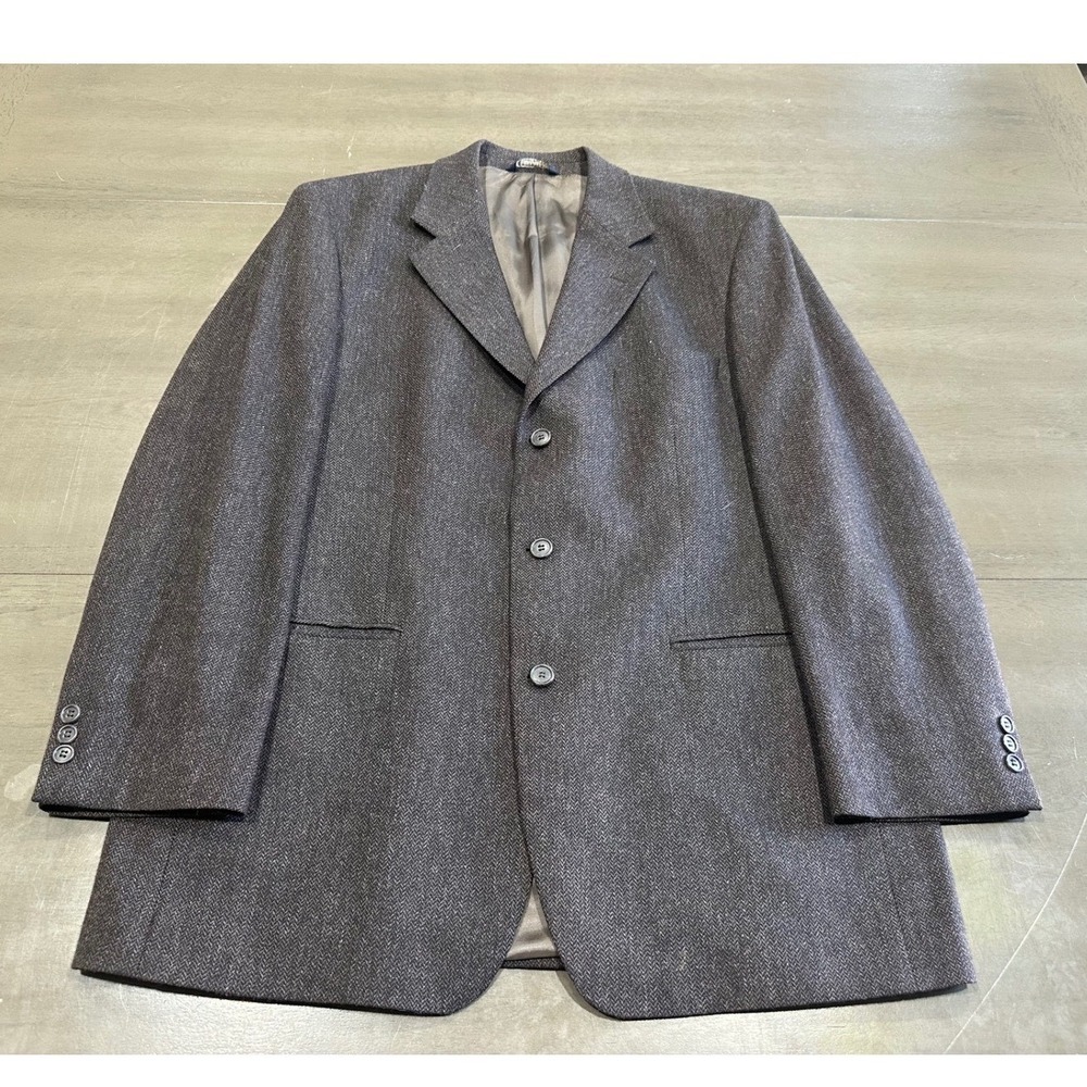 Brooks Brothers 346 Mens 43L Blazer Charcoal Grey Herringbone Wool Sport‎ Coat